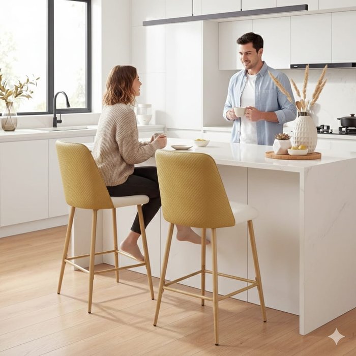 Taburetes cocina essenza pu lino marrón beige 45x54x94 cm pack 2