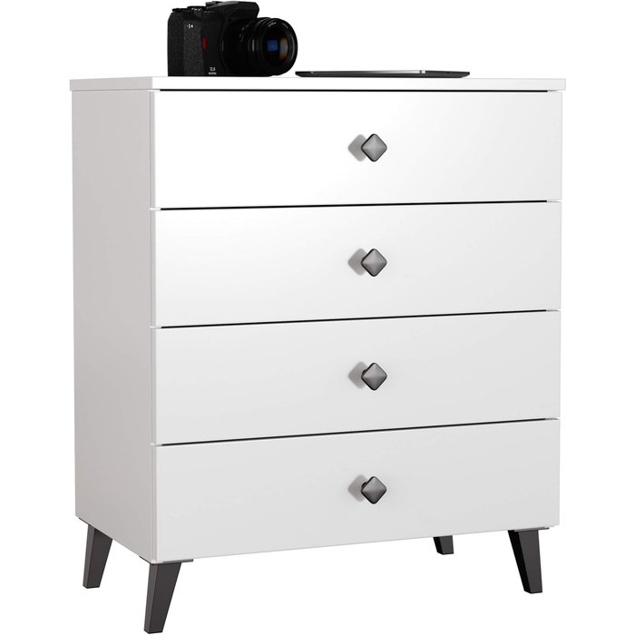 Cómoda mobi blanco 60 cm 4 cajones con tiradores negros 60x37x73 cm