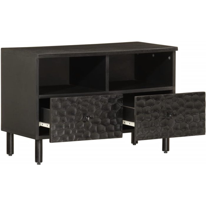 Mueble de tv de madera maciza de mango negro 70x33x46 cm - comfortxl