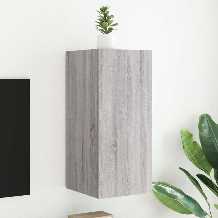 Mueble de tv de pared con luces led gris sonoma 30,5x35x70 cm