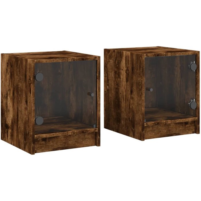 Mesitas noche puertas de vidrio 2 uds roble ahumado 35x37x42 cm - comfortxl