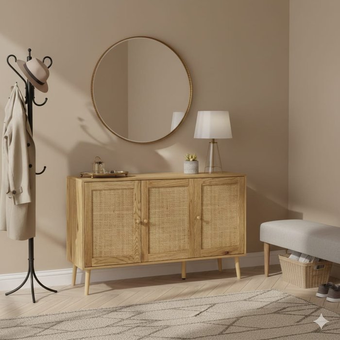 Essenza aparador boho 120cm puertas mimbre estantes ajustables