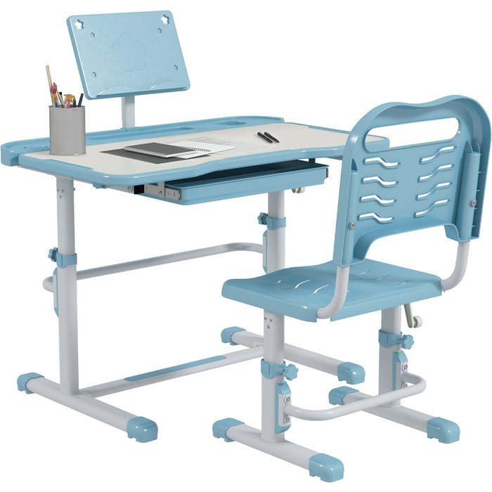 Pupitre infantil zonekiz pp, mdf, acero azul y blanco 80x49.5x104 cm