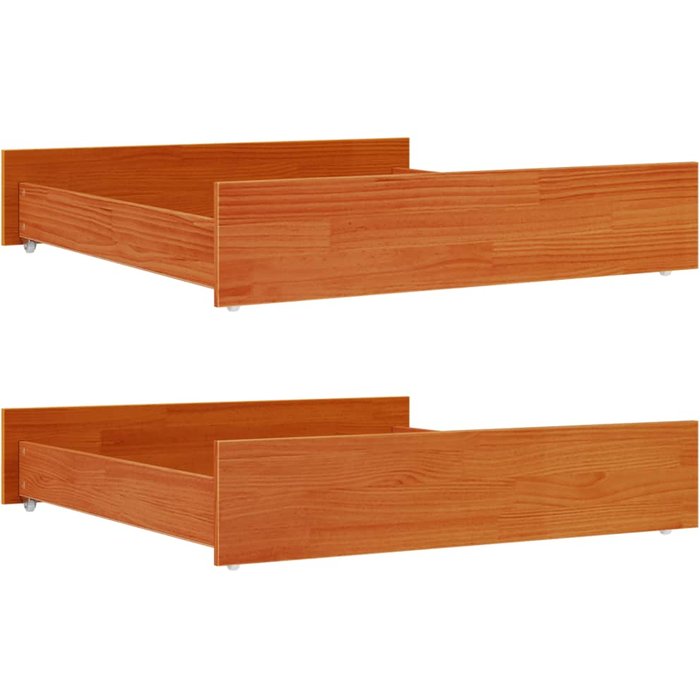 Cajones de cama 2 piezas madera maciza de pino encerado marrón