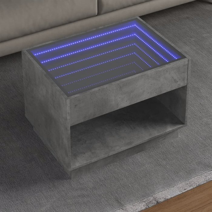 Mesa de centro con infinity led gris hormigón 70x50x50 cm