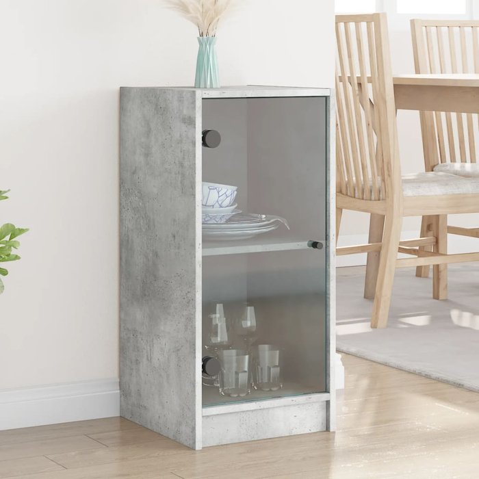 Mueble auxiliar con puertas de cristal gris hormigón, 35x37x75,5 cm