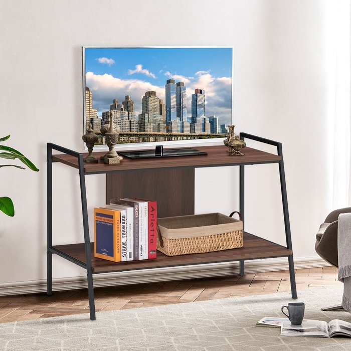 Mueble tv hasta 32 2 niveles mesa centro entretenimiento 89x43x60 cm nogal