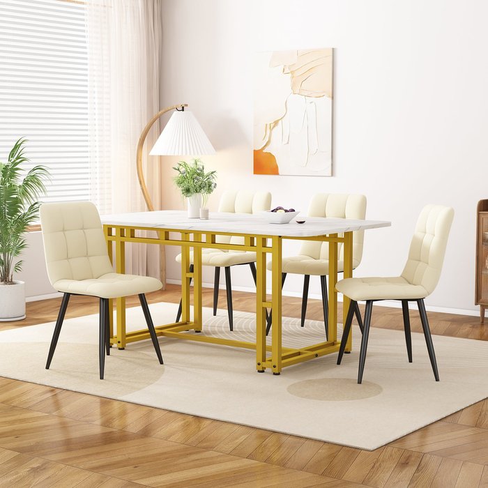 Mesa de comedor para 4 personas, 120x70 cm, mdf, dorado