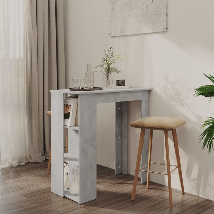 Mesa alta con estante gris hormigón madera contrachapada