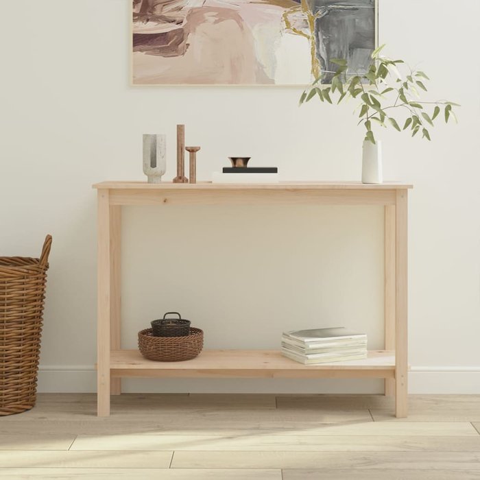 Mesa consola de 110x40x80 cm, madera maciza de pino.