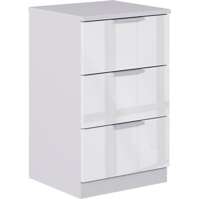 Vicco mesilla de noche fino, blanco alto brillo, 37.6 x 61.8 cm con 3 cajones