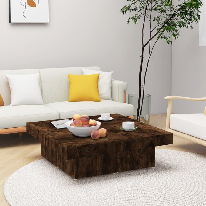 Mesa de centro roble ahumado 90x90x28 cm madera contrachapada