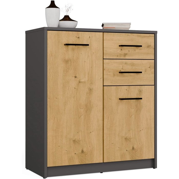 Simplo - aparador de 74 cm con 2 puertas y 2 cajones - antracita roble artesanal