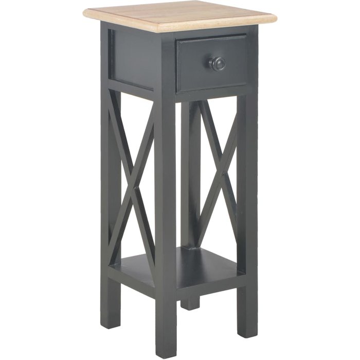 Mesa auxiliar con cajón 27 x 27 x 65,5 cm mdf + madera de pino negro dec032475