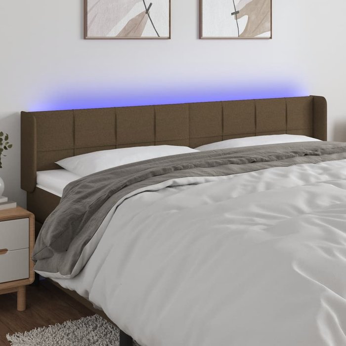 Cabecero con led de tela marrón oscuro 183x16x78/88 cm