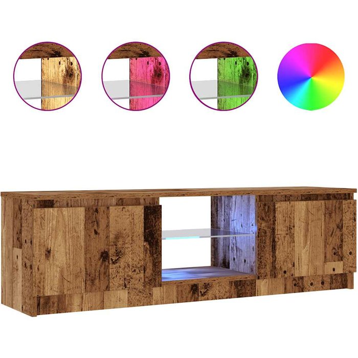 Mueble tv luces led madera ingeniería envejecida 120x30x36 cm - comfortxl