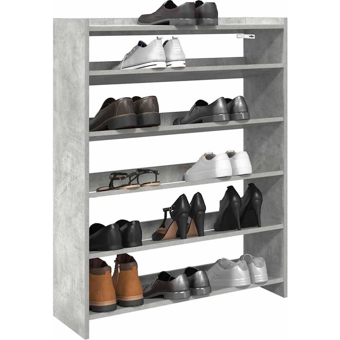 Zapatero gris hormigón de 80x25x100 cm, fabricado en madera de ingeniería.