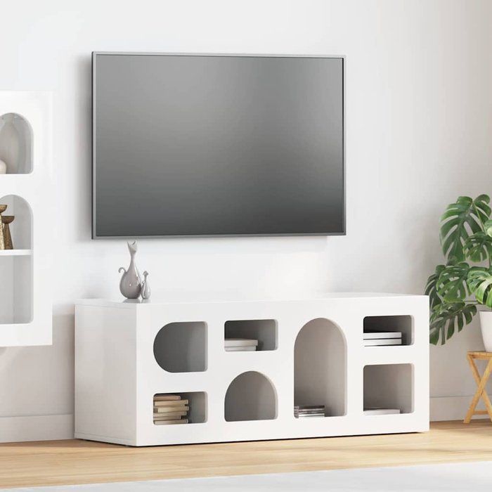 Mueble de tv blanco de alto brillo, 100 x 35 x 40 cm, madera de ingeniería