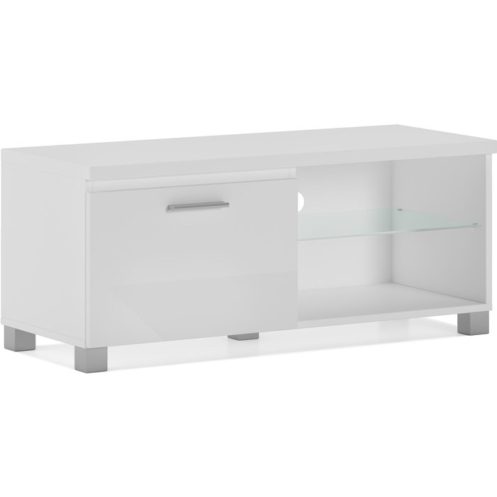 Mueble tv led blanco mate y lacado blanco, tamaño: 100x40x42 cm