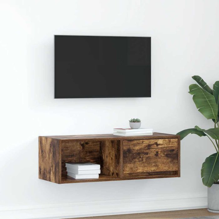 Mueble de tv roble ahumado 80x31x25,5 cm madera de ingeniería