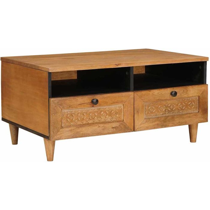 Mesa de café con cajón con estante marrón claro 80 x 54 x 40 cm