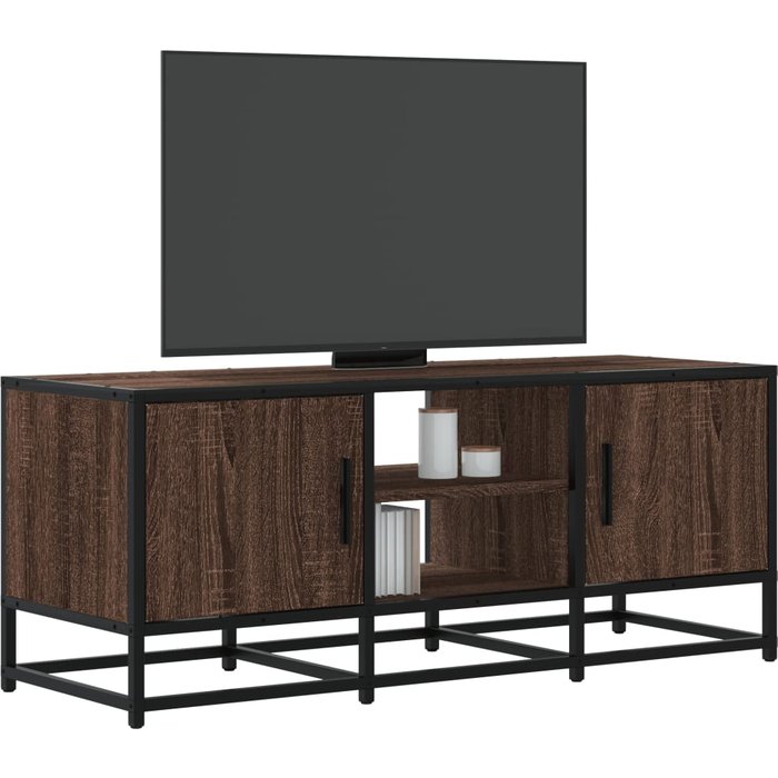 Mueble de tv de roble marrón, 100x35x41 cm, madera de ingeniería y metal