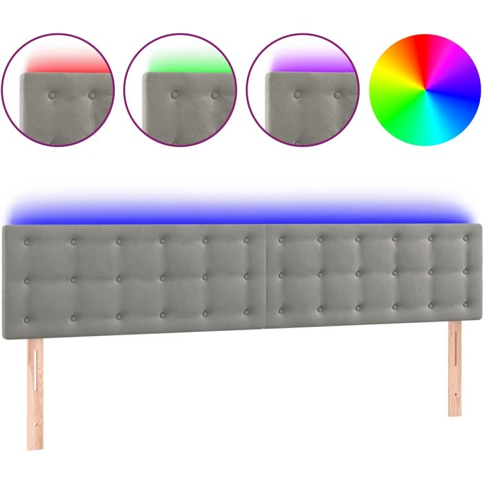 Cabecero cama - mueble cabecero con led de terciopelo gris claro 160x5x78/88 cm
