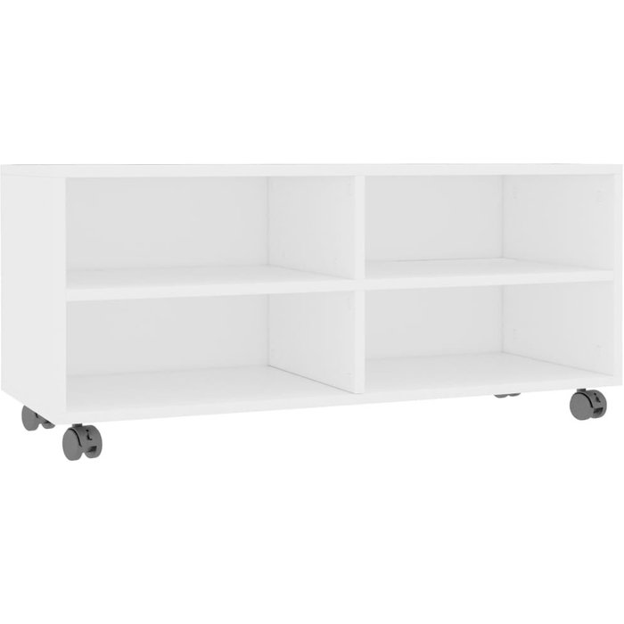 Mueble de tv con ruedas de contrachapado blanco 90x35x35 cm - comfortxl