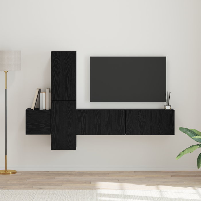 Vidaxl conjunto de mueble de tv 5 pcs roble negro madera contrachapada