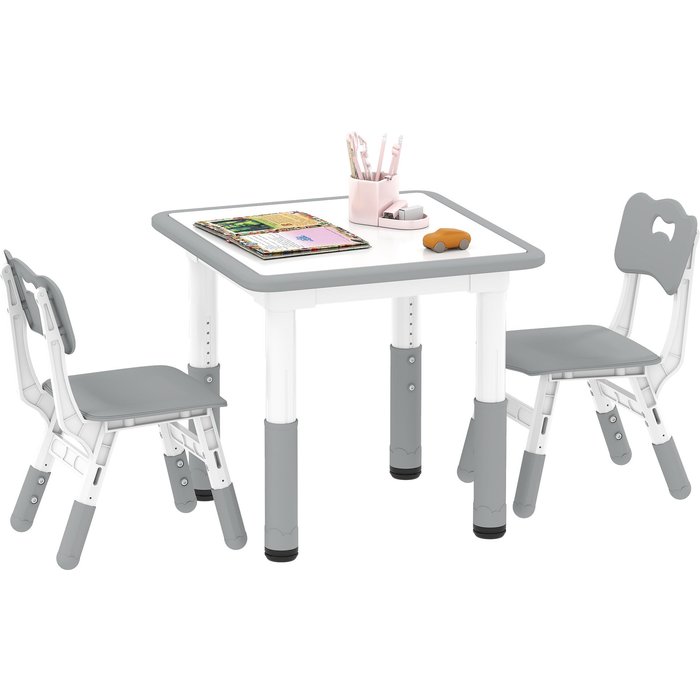 Mesa y sillas infantiles altura ajustable 3 piezas blanco gris 18m-5a
