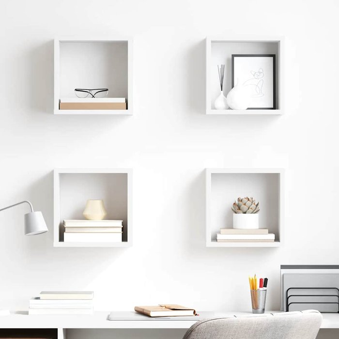 Estantería modular de pared de 4 piezas, color blanco, 26x15x26 cm