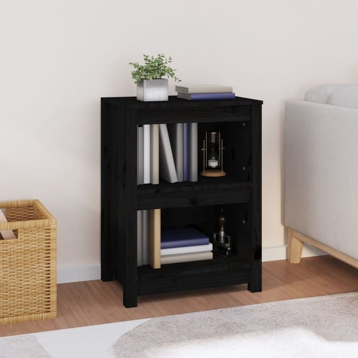 Librería negra, 50x35x68 cm, madera maciza de pino. - pangivo