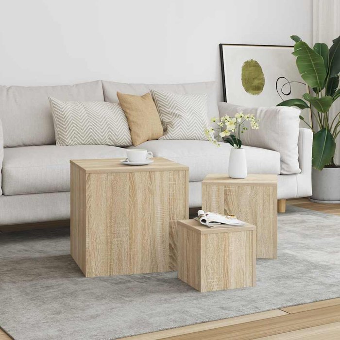 Mesas auxiliares 3 pzas madera contrachapada color roble sonoma