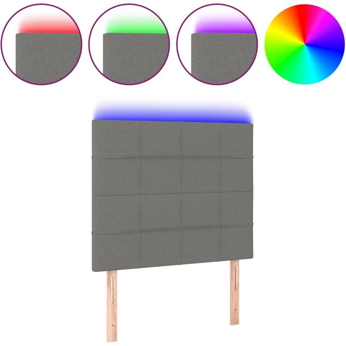 Cabecero cama - mueble cabecero con luces led tela gris oscuro 90x5x118/128 cm