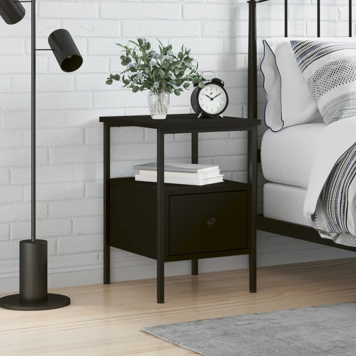 Mesita de noche madera de ingeniería negro 34x36x50 cm - comfortxl