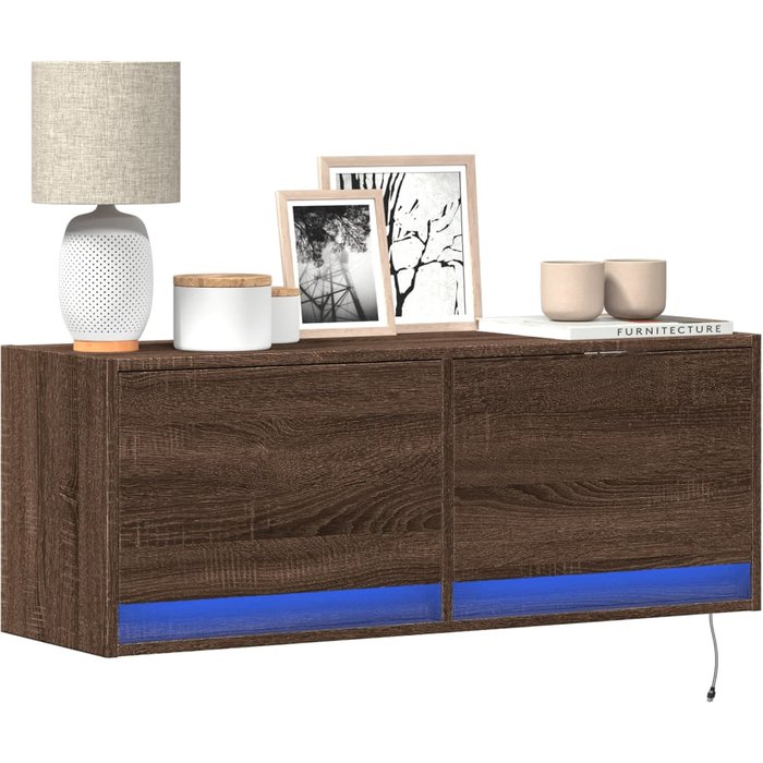Mueble tv de pared con luces led roble marrón 100x31x35 cm