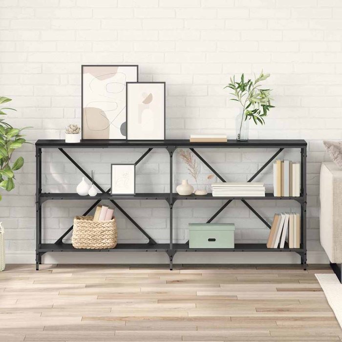 Mesa consola, roble negro, 160 x 30 x 75 cm, madera de ingeniería.