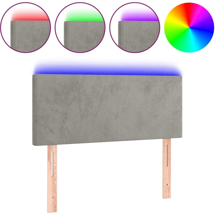 Cabecero cama - mueble cabecero con led de terciopelo gris claro 100x5x78/88 cm