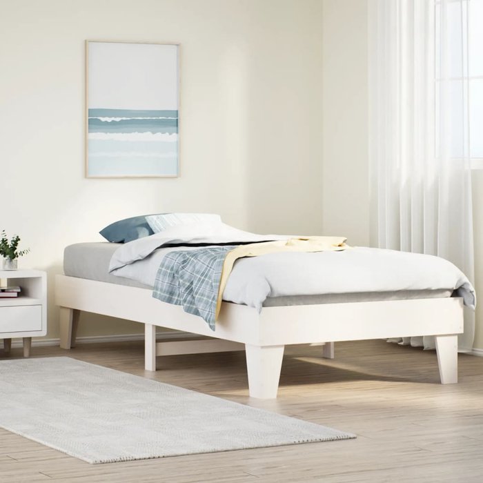 Estructura de cama sin colchón blanco 100x200 cm madera maciza de pino