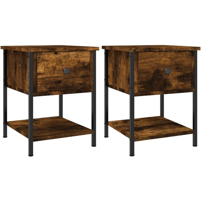 Mesita noche 2 uds madera ingeniería roble ahumado 34x35,5x45cm - comfortxl