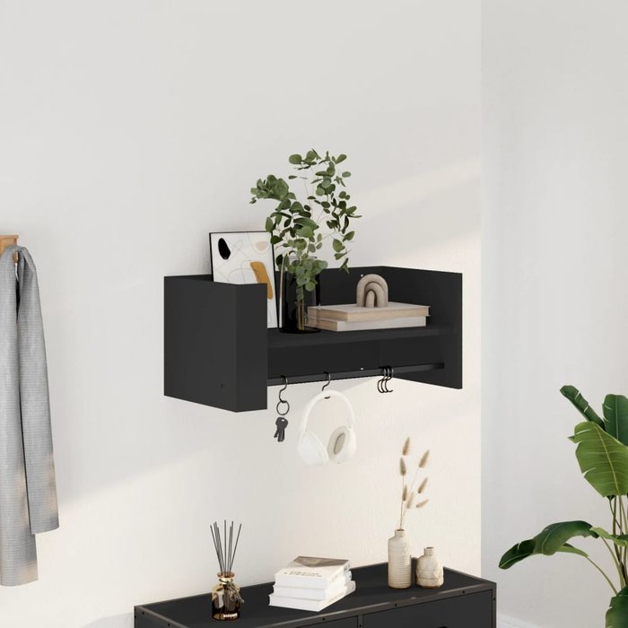 Estante de pared negro 70,5x35x30,5 cm madera contrachapada