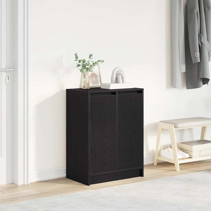 Zapatero de roble negro 57x34x76 cm madera de ingeniería