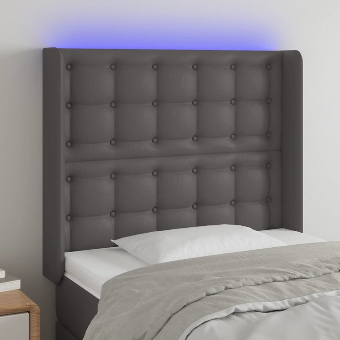 Cabecero con led cuero sintético gris 103x16x118/128cm