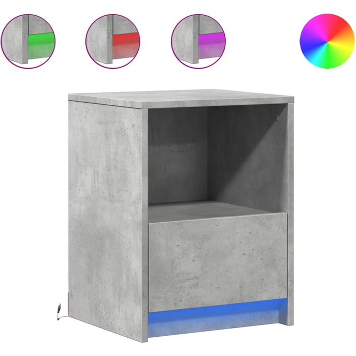 Mesita de noche luces led 2 uds madera ingeniería gris hormigón - comfortxl