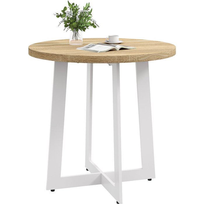 Mesa cocina redonda 4 personas ø80cm tablero roble base acero cruzada moderna