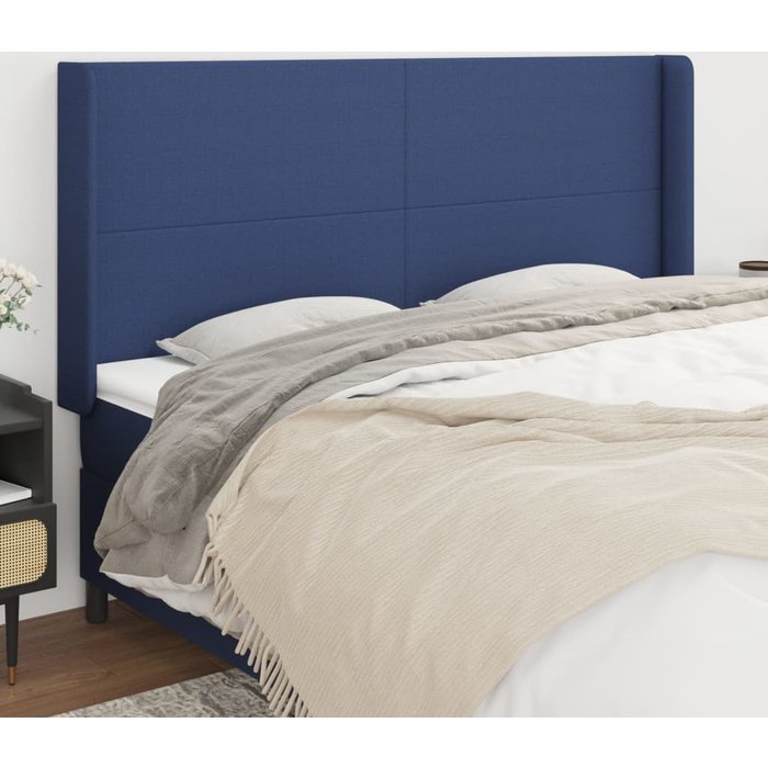 Cabecero con orejas de tela azul 163x16x118/128 cm