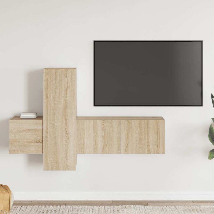 Conjunto de soporte para tv de 3 piezas, madera de ingeniería de roble sonoma