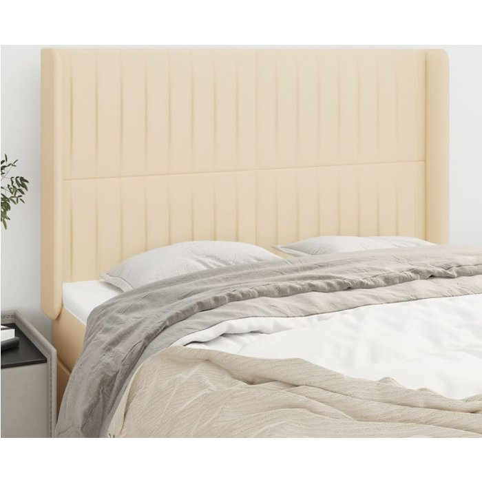 Cabecero con orejas de tela color crema 147x16x118/128 cm