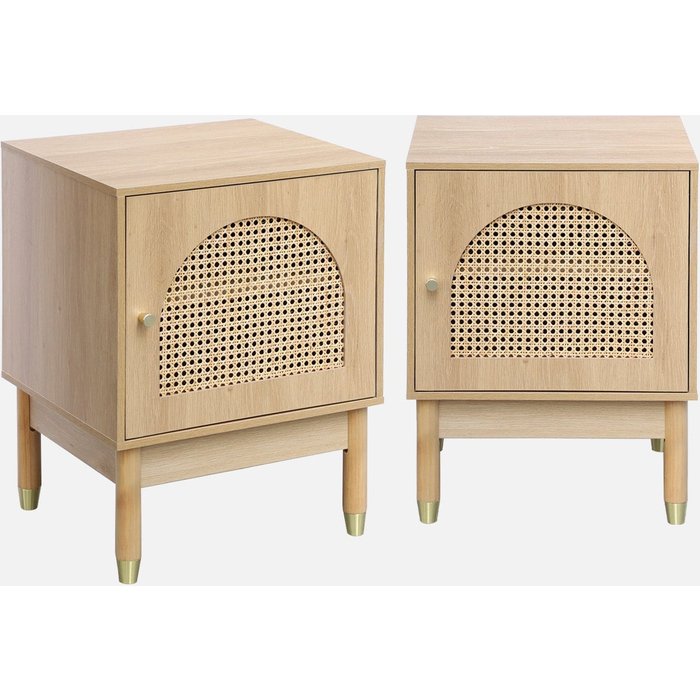 Mesita de madera y caña 1 puerta , set de 2, judith, natural, 45x40x60 cm