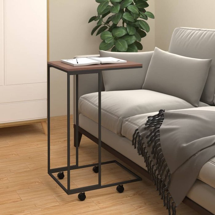 Mesa auxiliar con ruedas negro 40x30x63,5 cm madera contrachapada